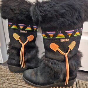 Tecnica Vintage Women’s Black Fur Scandia Apres Ski Boots Size 38 US 7